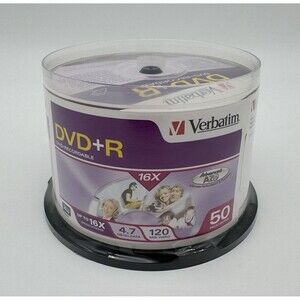 50 Verbatim AZO DVD+R 16X Branded Logo 4.7GB Media Disc Spindle 95037 New Sealed